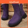 Fleecelined Winter Vintage Plush Womens Boots Deep Purple Roundtoe Midcalf Boots
