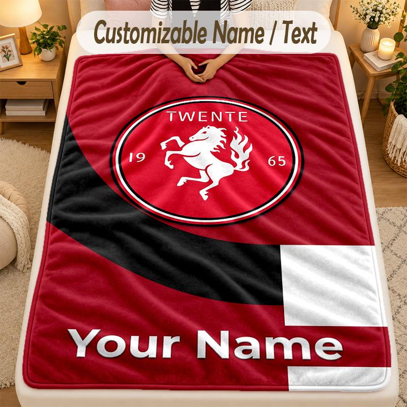 Flanell-DeckeFC Twente Benutzerdefinierter Name Text Personalisierte Weiche Warme Überwurfdecke Heimdekoration Geschenk