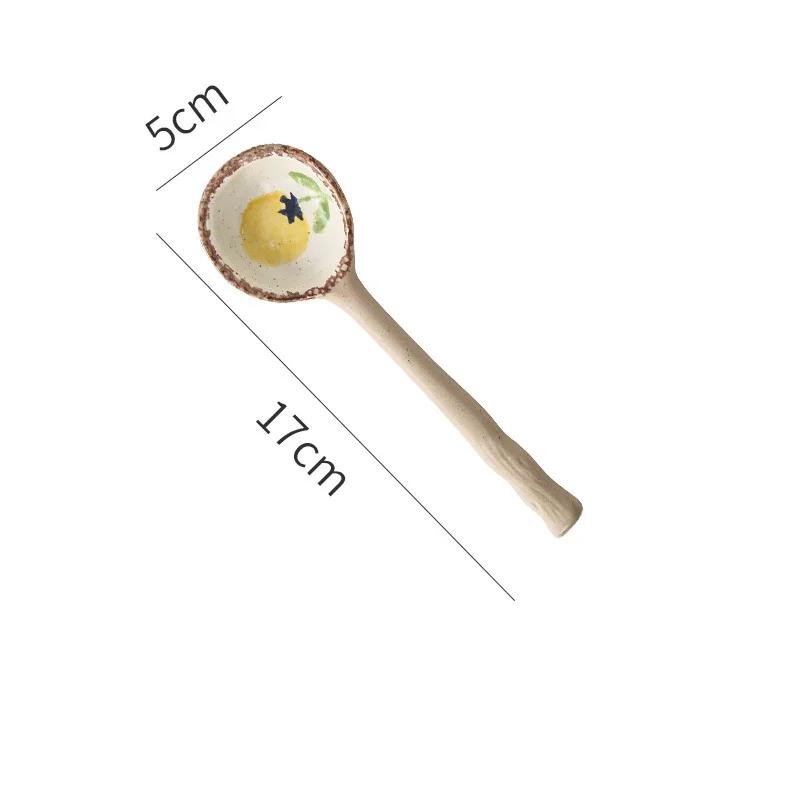 Ceramic Small Soup Spoon Japanese Style Stoneware Spoon Long Handle Spoons Household Cute Creative Spoons Kitchen Tableware