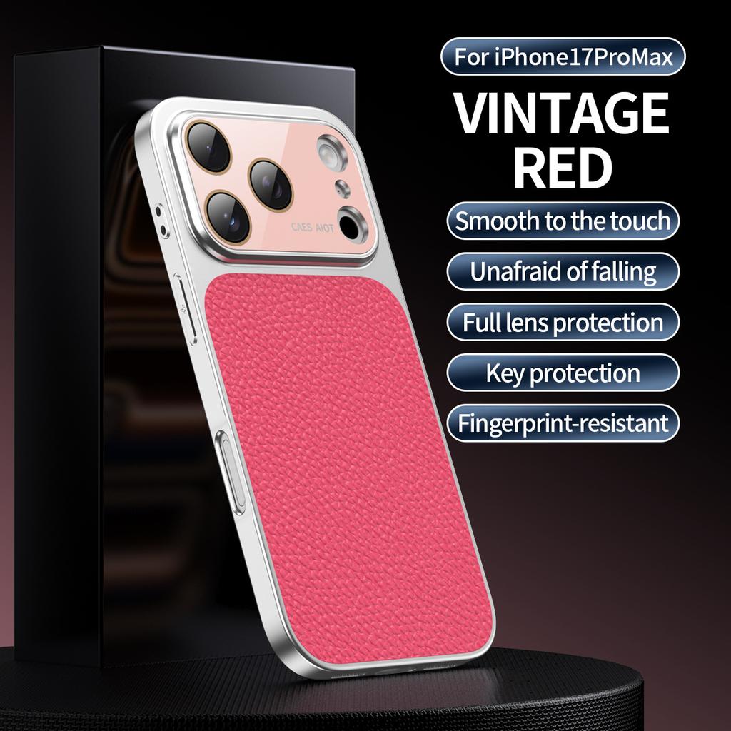 Applicable to iPhone17promax second larger window lychee pattern mobile phone case Apple 16 all-inclusive anti-drop protective case