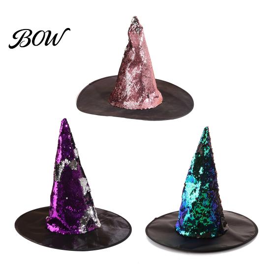 Unique Costume Witch Hat Reversible Sequin Hat, Sparkly Glitter Large Wizard Color Changing Party Halloween for Cosplay, Masquerade Eye Catching