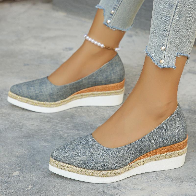 Women's Wedge Platform Shoes Comfortable Slip-On Loafers Shallow Mouth Single Shoes for Women Pointed Casual Shoes Zapatos Mujer