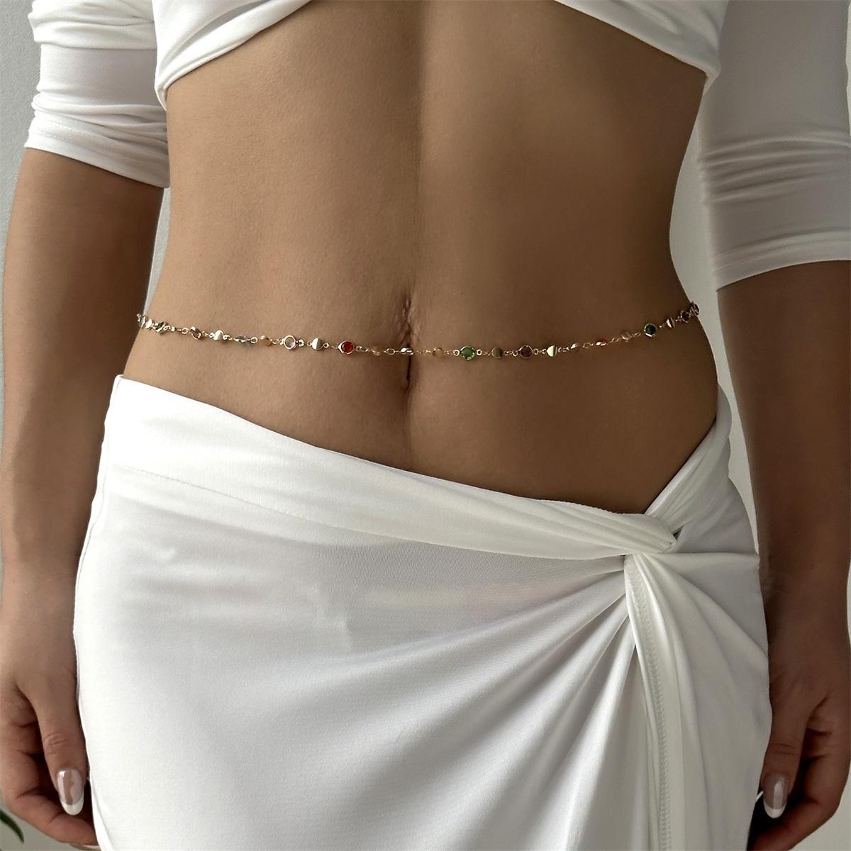 

Bohemian Colorful Crystal Imitation Pearl Waist Chain For Women Men Summer Beach Round Sequins Belly Chain Seaside Body Jewelry