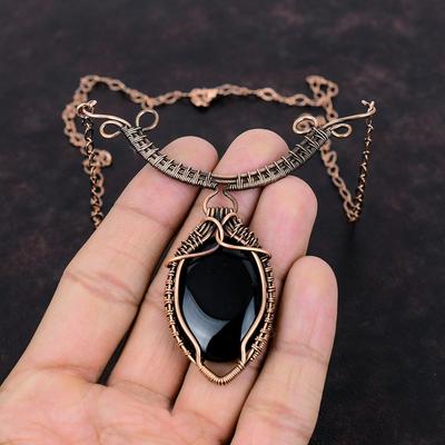 Black Onyx Necklace Copper Wire Wrapped Necklace Adjustable Gemstone Necklace Copper Jewelry Handmade Necklace Anniversary Gift Wire Jewelry