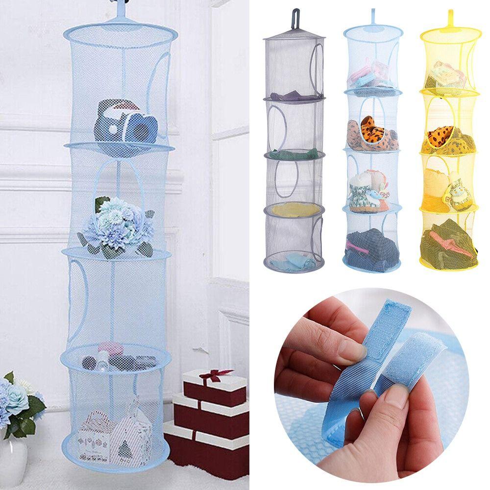 Portable Home Organizer Bag 4 Girds Clothes Storage Basket Folding Basket  Hammock Net Storage Hanging Bag