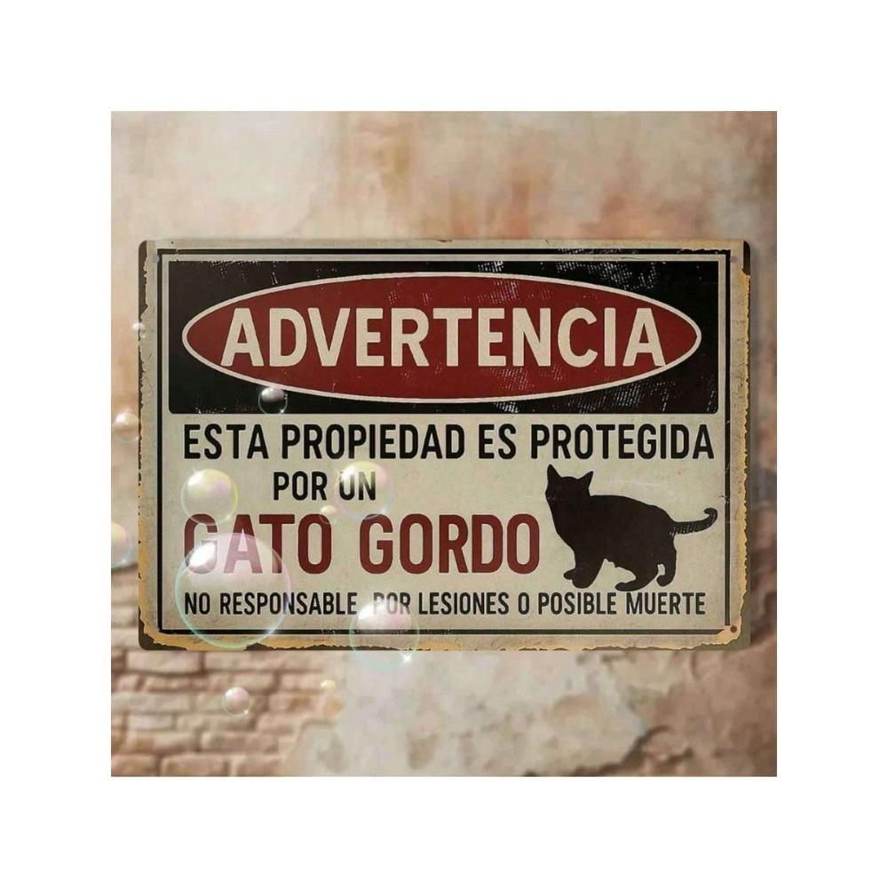 Funny Fat Cat Spanish Metal Wall Art Poster for Farmhouse Decor