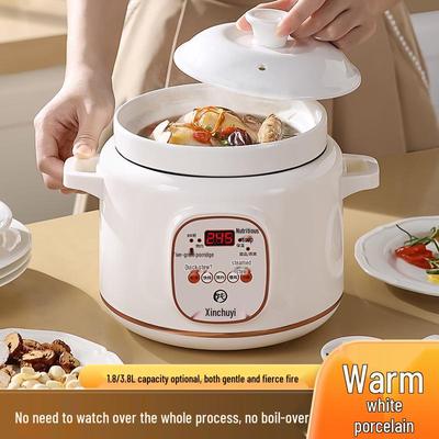 Fully Automatic Multifunctional Electric Slow Cooker with White Ceramic and Purple Clay Pots