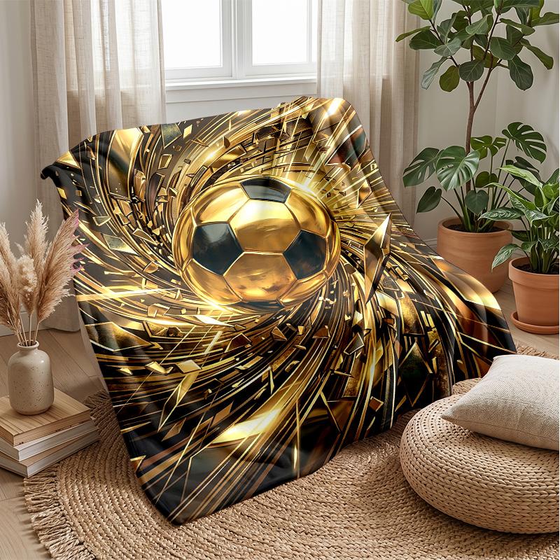 Golden Soccer Celebration Theme blanket Lightweight Warm Flannel Blanket Decorative Throw Blanket for Home Decoration