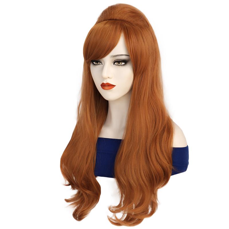 Synthetic Hair Costume Women Wigs Long Straight Wig Orange Ginger Wig with Side Bangs for Cosplay Halloween Party