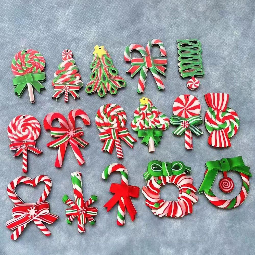 16/32Pcs Colorful Candy Cane Wooden Pendant Candy Cane Hanging Decoration  Xmas Party Supplies