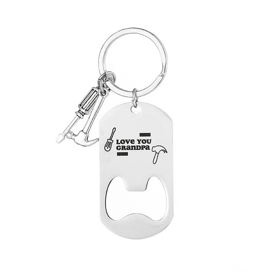 Exquisite Stainless Steel Lettering Keychains Creative Beer Bottle Opener Keyring Men Car Trinket Accessories Father's Day Gifts