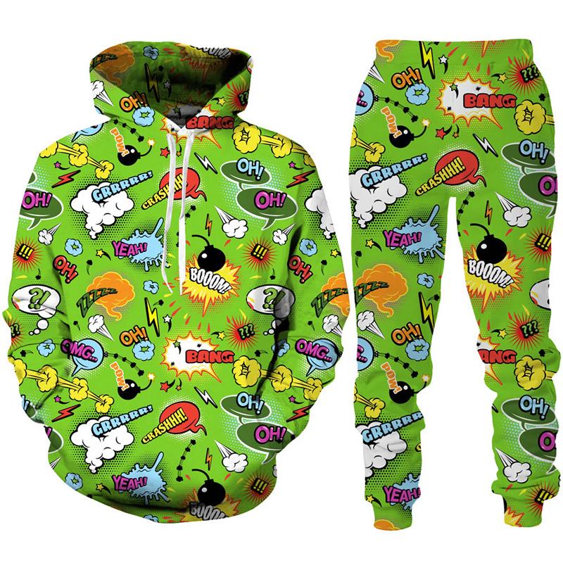 Jar Jeseň Funny Cartoon Abstract 3D Print Tepláková súprava Muži/Dámy Mikina+Nohavice Súprava na behanie Pár Oblečenie Hip Hop Oblečenie