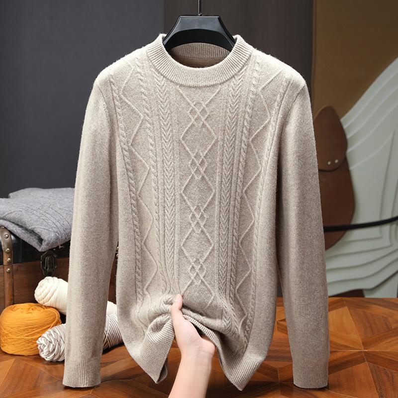 Thickened Autumn and Winter Sweater 100 Pure Men's Round Neck with Knitted Bottoming Shirt High-end Men's Sweater High Sense.