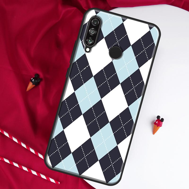 Blue Argyle Pattern For Huawei Nova Y61 Y70 Y90 Y60 Y72 Y91 12s 12i 11i 7i 8i 9 10 SE P60 Pro P30 P40 Lite Case