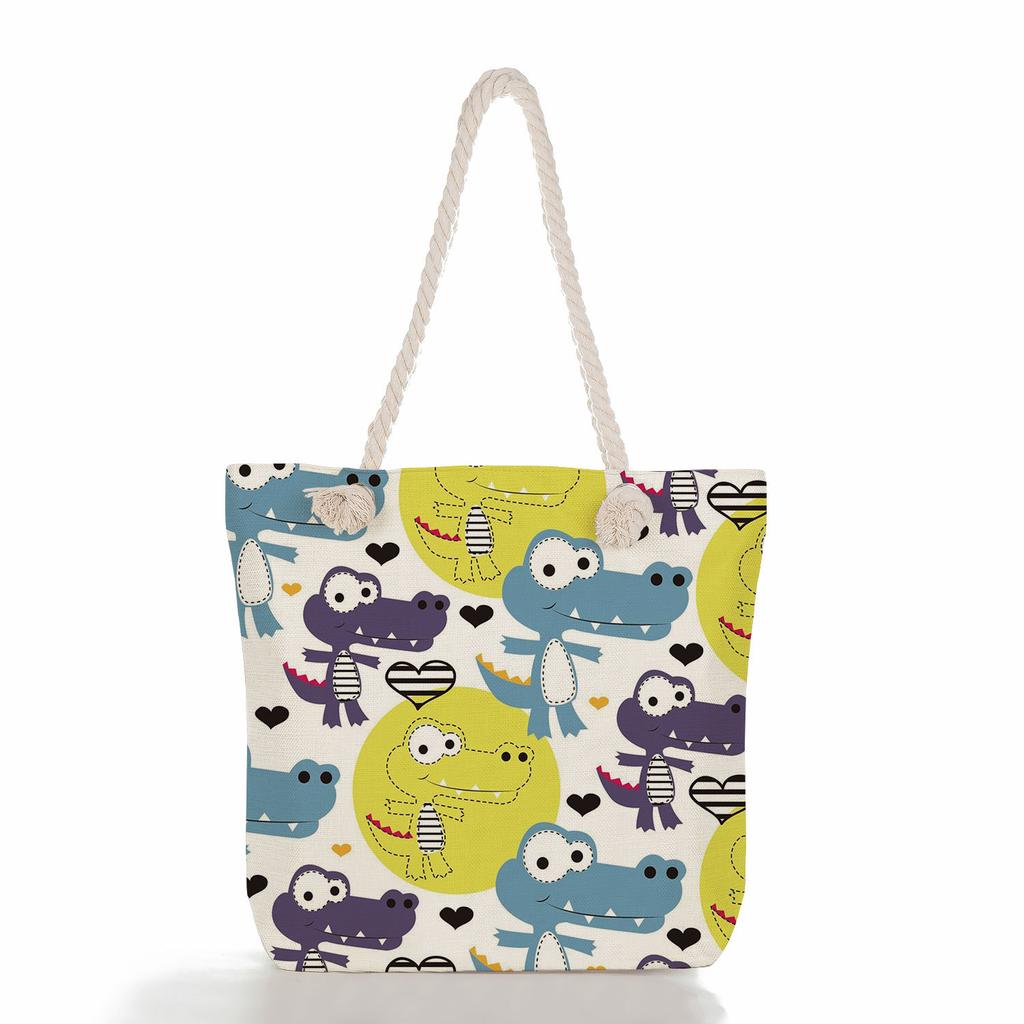 Multifunctional Animal Printed Thick Rope Shoulder Beach Bag Casual Large Capacity Handbag 7599