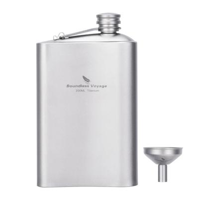 Boundless Voyage Titanium Hip Flask with Whiskey Portable for Alcohol Water Solo Outdoor Camping with Storage Ti3261D Funnel, 200ml, Lightweight,