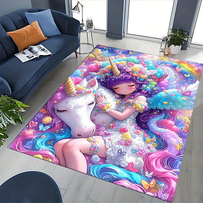 1pc Anime Unicorn Chair Mat - Fantasy Floral Office Rug with Cute Cartoon Design, Perfect for Home Decor and Gift Ideas.H052