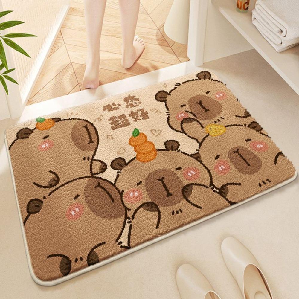 Kawaii Capybara Floor Mat Non-slip Water Absorption Bath Mat Soft Carpets Living Room Decor
