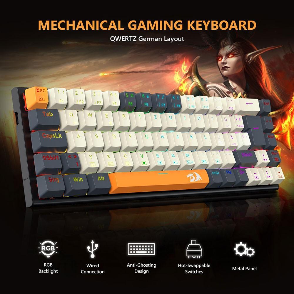 Redragon K633CGO-RGB "Ryze" 68-Key Compact Mechanical Gaming Keyboard - RGB Backlit, Hot-Swappable Red Switches, Colorful PBT Keycaps