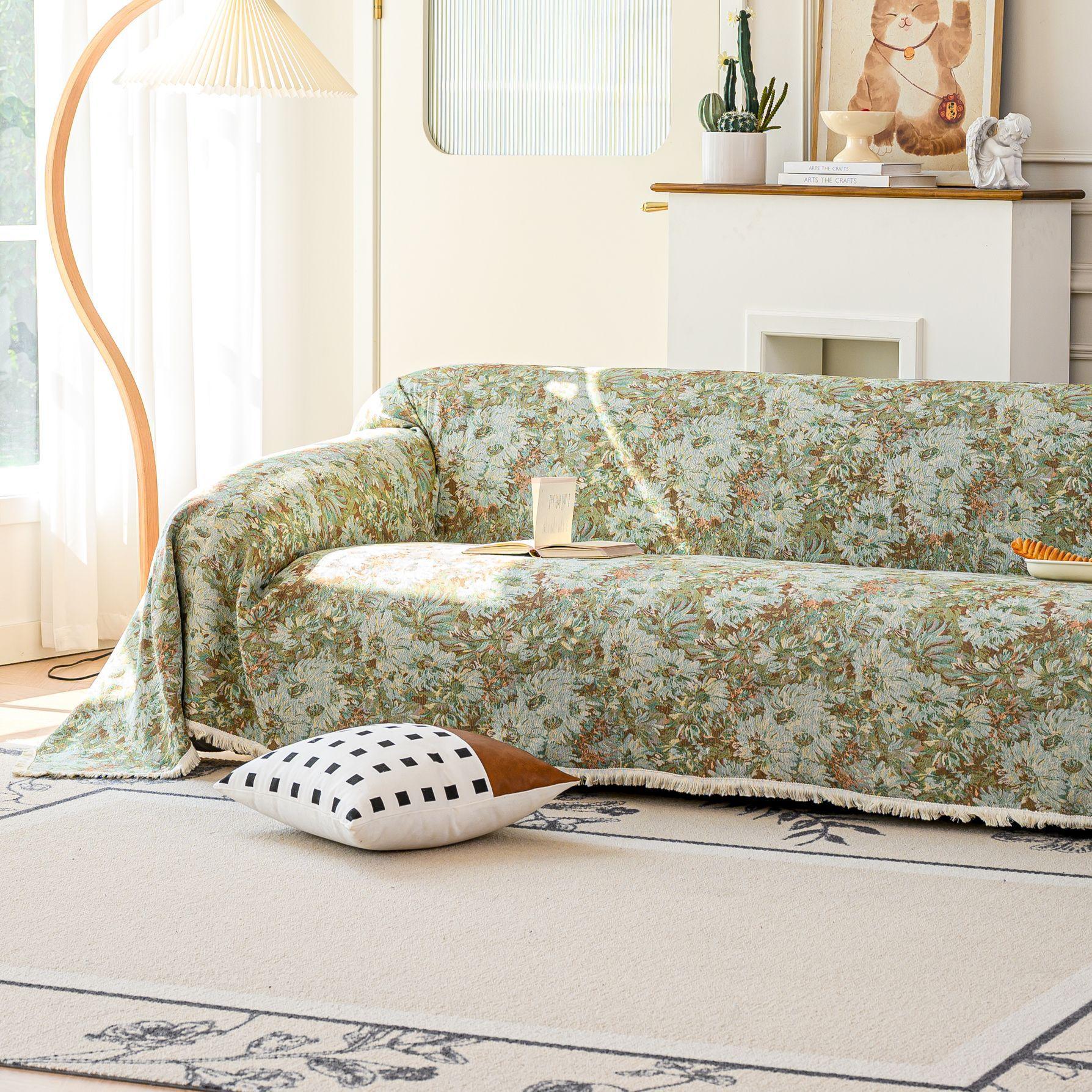 Американская универсальная утолщенная ткань с цветочным узором, полное покрытие, диванное полотенце, грязеотталкивающее универсальное кружевное растение, чехол для дивана 130x180cm