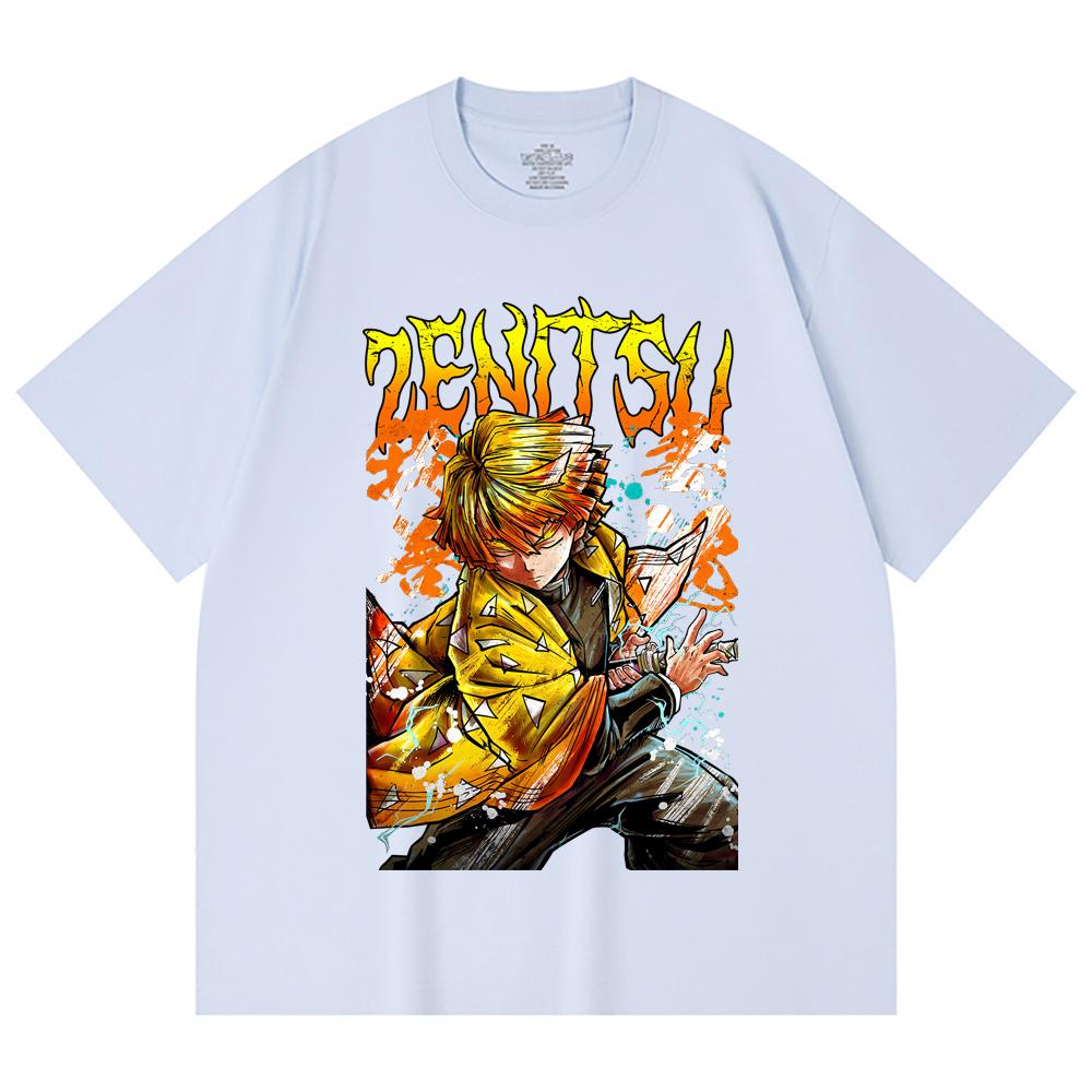 230 Gsm 100% Cotton Demon Slayer V87 Zenitsu Print Unisex Heavy Cotton T Shirt