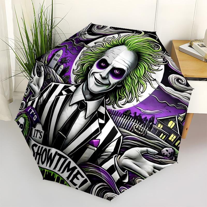 1pc Beetlejuice Umbrella - Automatic Open Compact Travel Umbrella with 12-Rib Durable Frame yy251021055