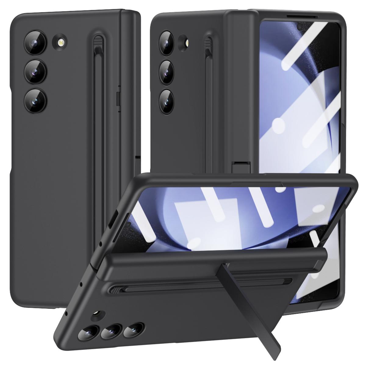 

For Samsung Galaxy Z Fold5 5G Full Guard Case Hard PC Kickstand Phone Cover with Glass Film,Stylus Black