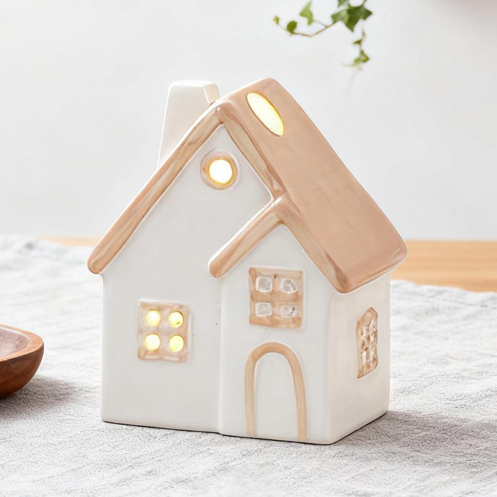 Tea Candle Holder Stand House Shape Tea Candle Holder For Desk Ceramic Decoration European Home Statue For Dining Meditation