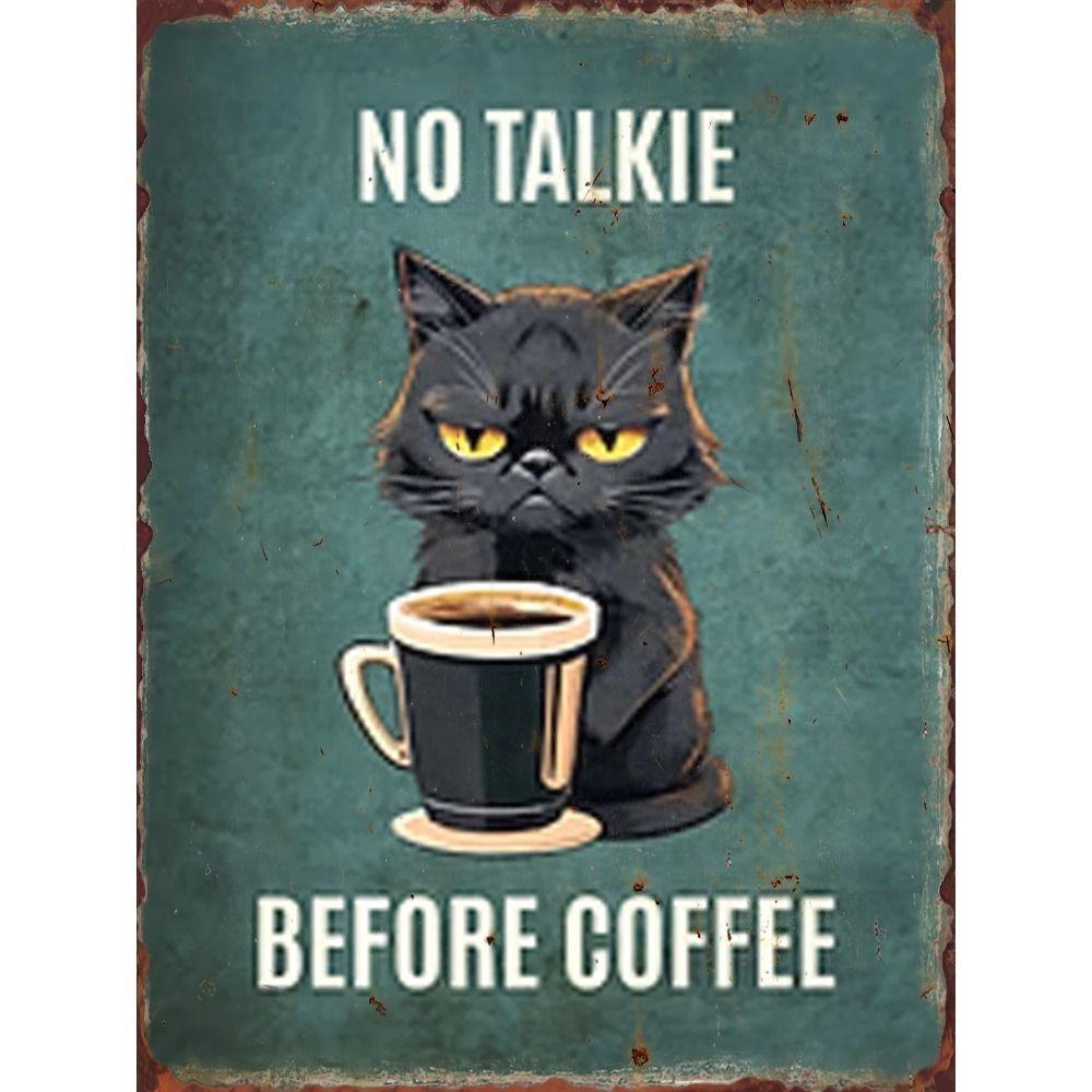 Retro Katze Kaffee Metallblechschild Wanddeko Vintage Küchenkunst 20x30 cm
