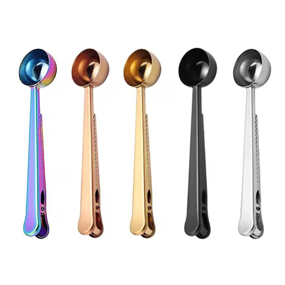 1pcs With Sealing Clip Measuring Spoon Stainless Steel Long Handle Spoon Portable Coffee Spoon  Home