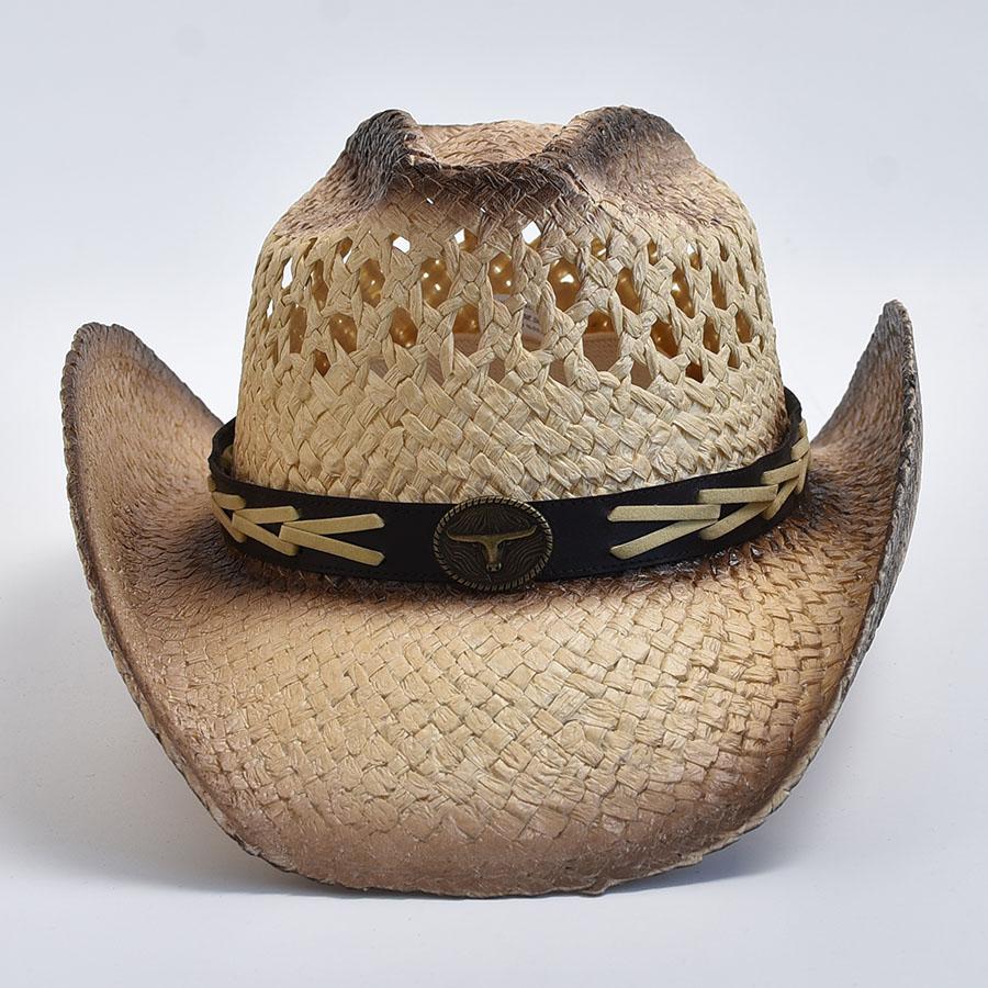 Natural Straw Western Cowboy Hat for Women Men Summer Curling Brim Beach Sun Hats Shapeable Straw Hat