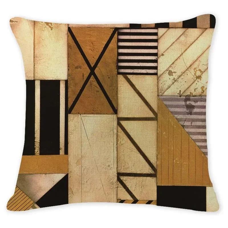 Retro Ethnic Geometry Decorative Cushion Cover Cotton Linen Textile Printed Throw Pillowcase for Car Sofa Bed Home Decor 45X45CM
