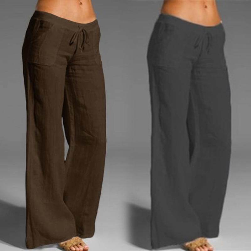 Lässige Hose aus Baumwollleinen mit weitem Bein für Damen, Hose mit weitem Bein, Hose mit hoher Taille, elastische Jogginghose, Streetwear-Jogginghose