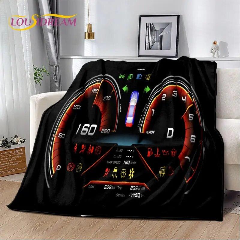 3D-Rennwagen-Armaturenbrett, weiche Plüsch-Steppdecke, Flanelldecke, Überwurfdecke für Wohnzimmer, Schlafzimmer, Bett, Sofa, Picknick-Abdeckung