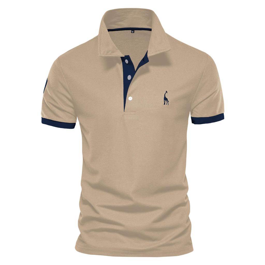 Herren Mesh-Poloshirt mit Umlegekragen und zinnoberfarben gesticktem Reh, Kurzarm, Weiß