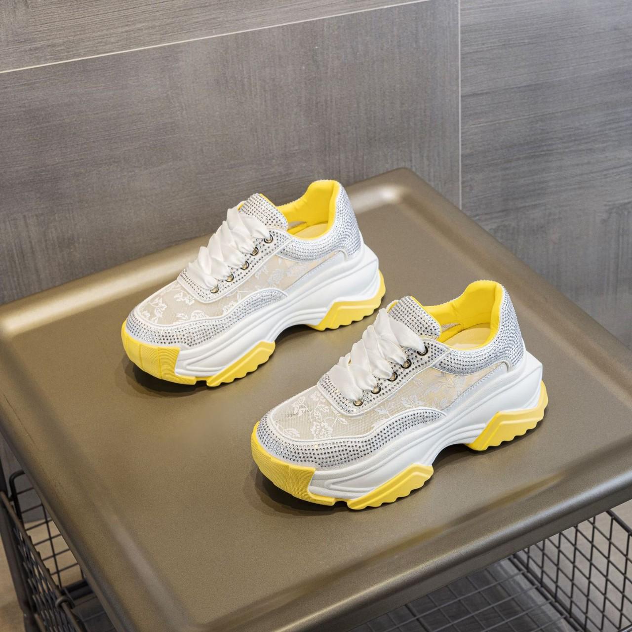 

Breathable dad shoes women s summer new thick-soled rhinestone transparent net casual shoes versatile and lightweight running sports shoes 40 жовтий