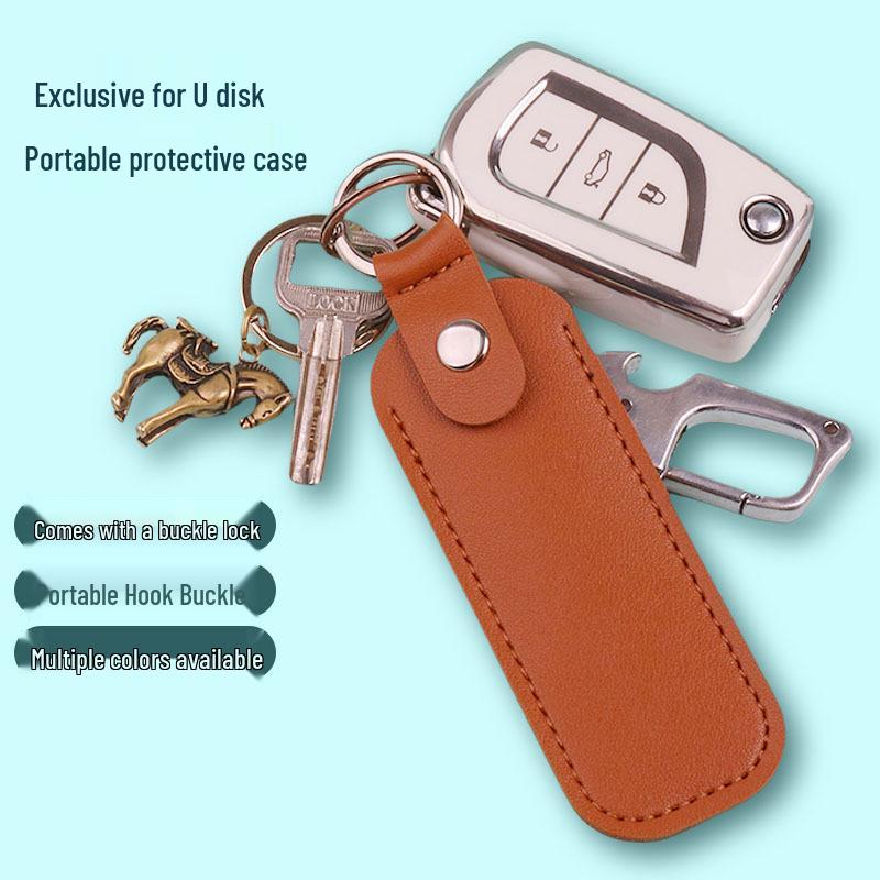 Portable Leather Keychain U Disk Case - Drop-Proof, Anti-Lost, Mini Storage Sleeve