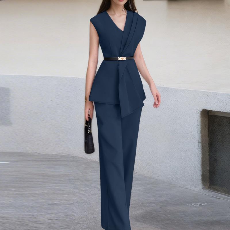 

ZANZEA Женский летний костюм-двойка: жилет без рукавов и брюки XL тёмно-синий