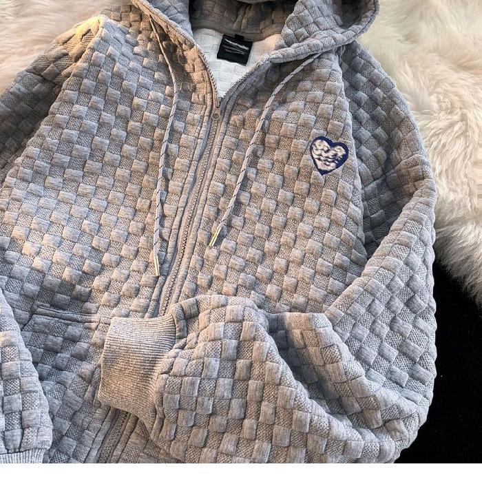 

Plus Size Chenille Waffle Knit Zip-Up Hoodie for Women - Available in White, Black, Gray L [Recommended for 100-125 jin] сірий колір