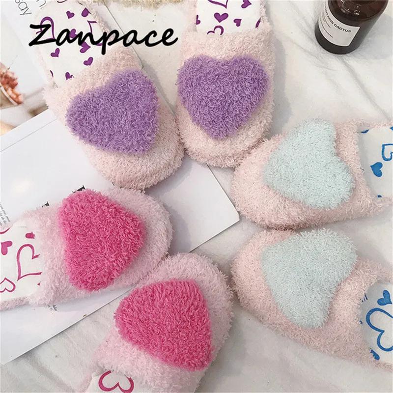 Fashion 2025 Home Slippers Women's Indoor fur Slippers Winter Ladies Slippers Cute Love Shape Female Shoes Female Girls Warm Slippers