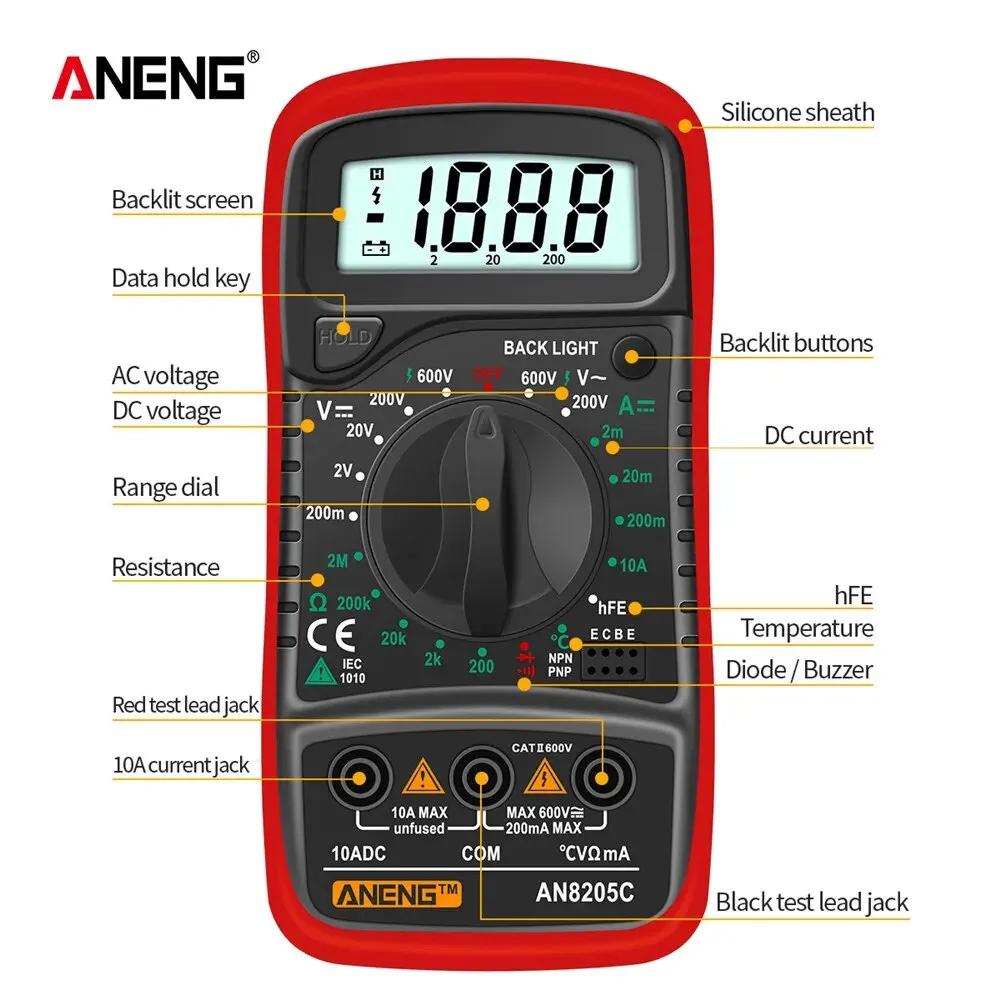 ANENG AN8205C Multimetro Tester Meter With Volt Ohm Digital Multimeter AC/DC Ammeter Thermocouple LCD Backlight Portable