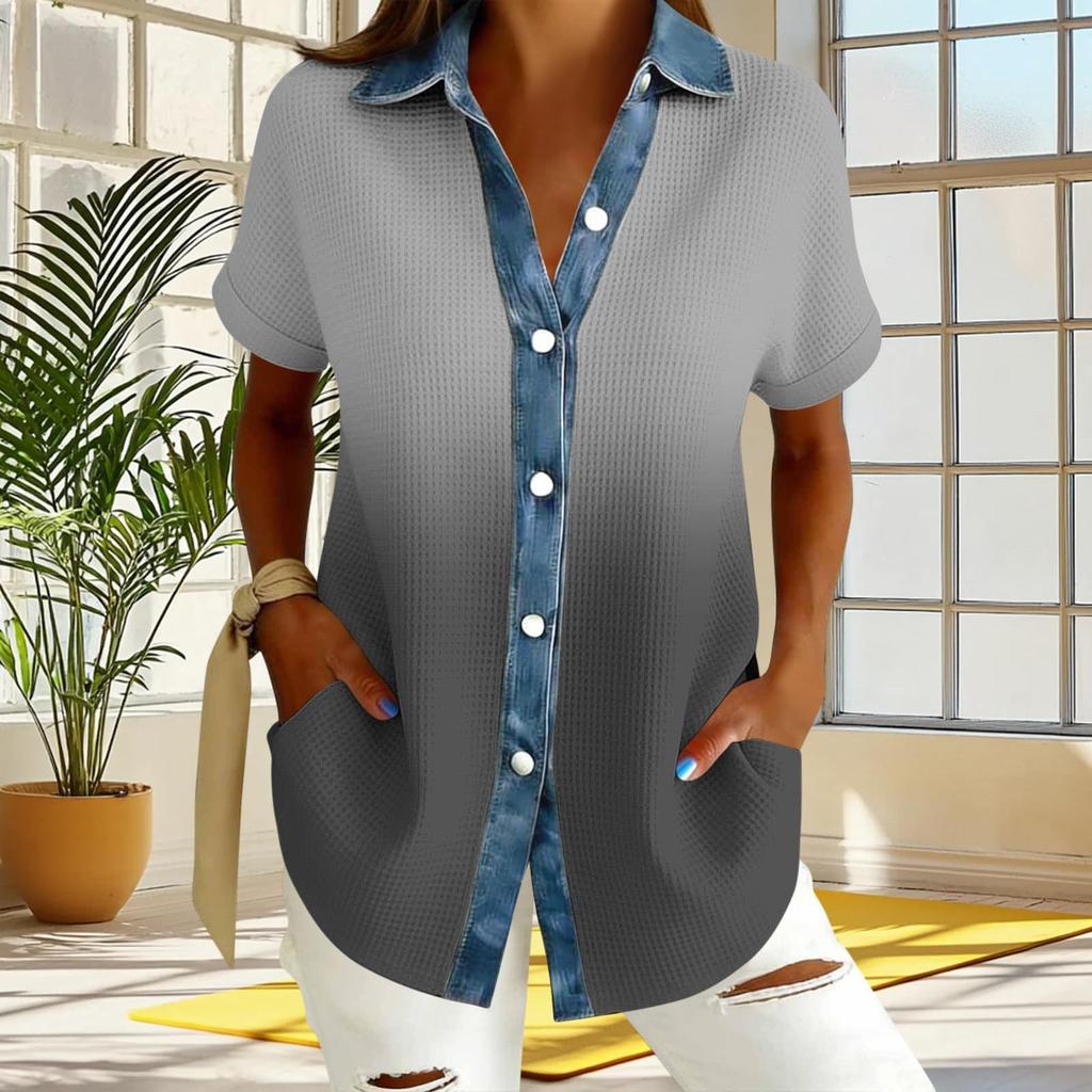 Ladies' Gradient Casual Fashion Short Sleeved Shirt Top