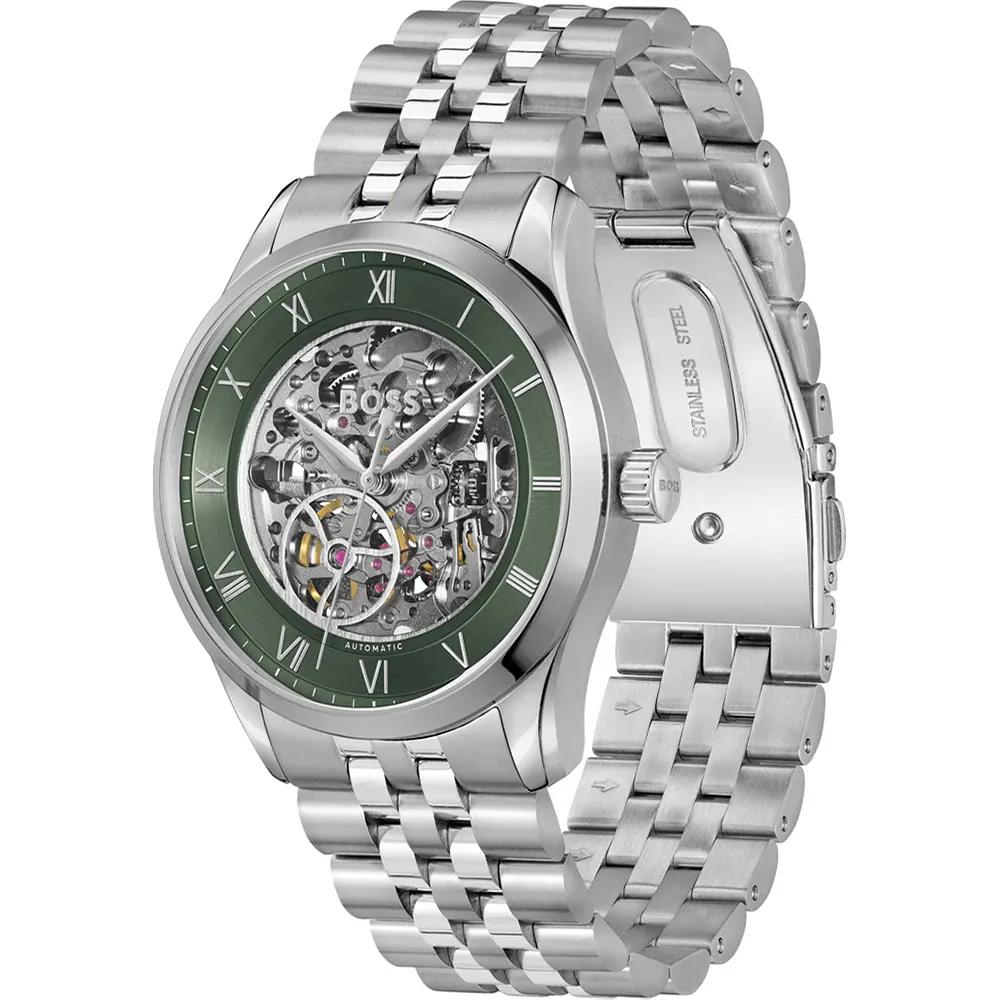 BOSS Principle İskelet Yeşil Kadran Metal Gümüş Erkek Otomatik Saat 1514236