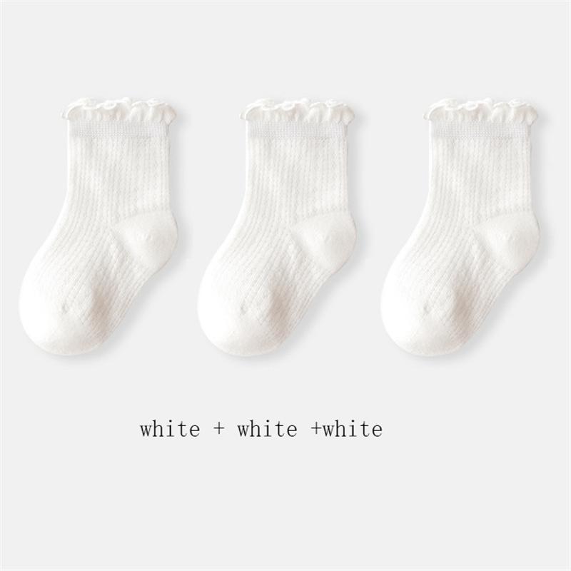 3 Pary/Partia Letnie Dziecięce Siateczkowe Cienkie Skarpetki Jednolite Miękkie Bawełniane Skarpetki Noworodkowe Księżniczka Falbanka Niemowlę Maluch Dziewczynki Śliczne Oddychające Skarpetki