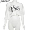 BITCED Spring Women's Solid Color Loose Cropped Top with Fashionable Off-Shoulder Collar and Printed Short Sleeves
