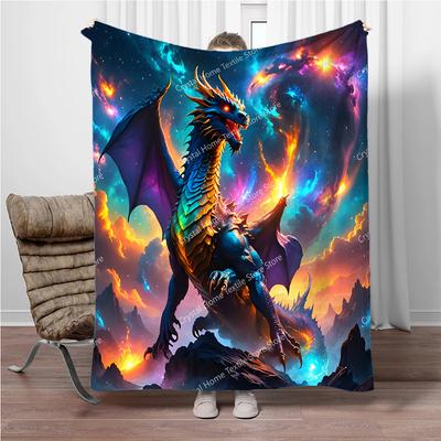Magic Dragon Theme Pattern Flannel Blanket, Soft Warm Throw Blanket Nap Blanket For Couch Sofa Office Bed Camping Trave Blanket