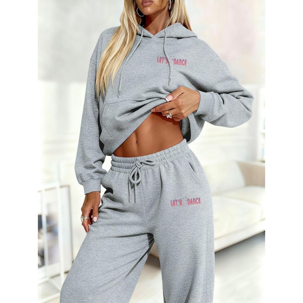 High Street Retro Pattern Print, Women's Hooded Sweatshirt with Drooping Feeling, Wide Leg Pants Casual Set
