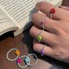 Trendy Korean Colorful Smiley Face Silver Bead Ring For Women Fashion Jewelry
