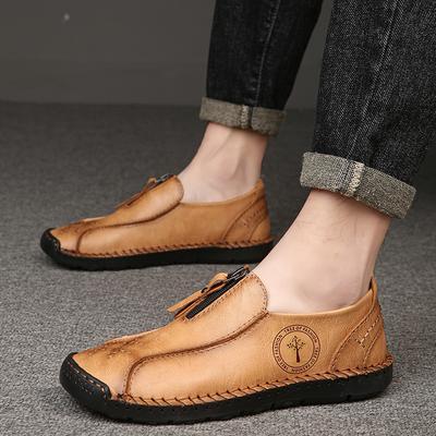 Summer Men's Casual Luxury Leather Shoes Breathable Men Handmade Flat Bottomed Moccasins Shoes Outdoor Driving Shoes Large Sizes