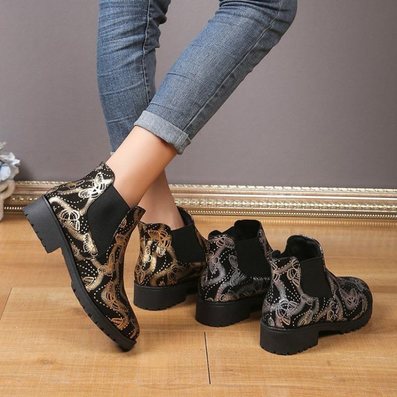 Large size printed Martin boots for women's autumn and winter new style one-pedal Chelsea boots for women